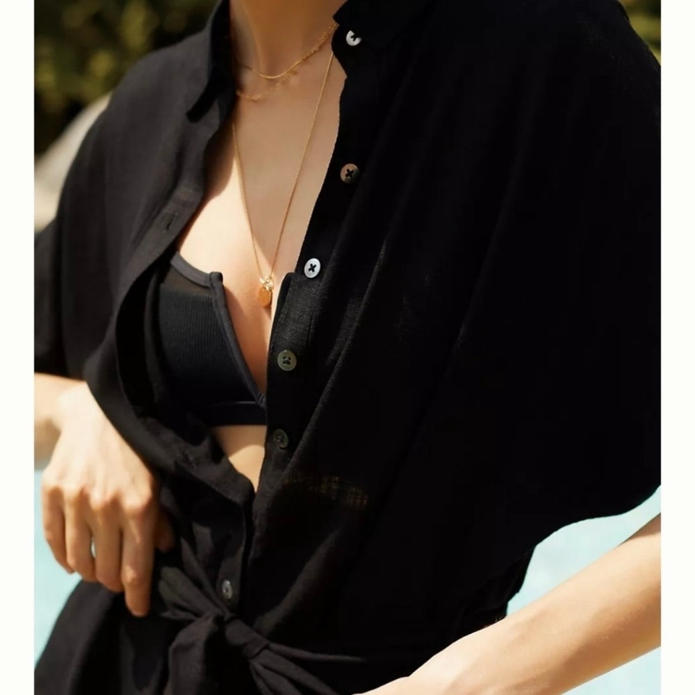 LSPACE Romper Womens Medium Black Button Front Long Sleeve Viscose Beach Coverup - Picture 5 of 9